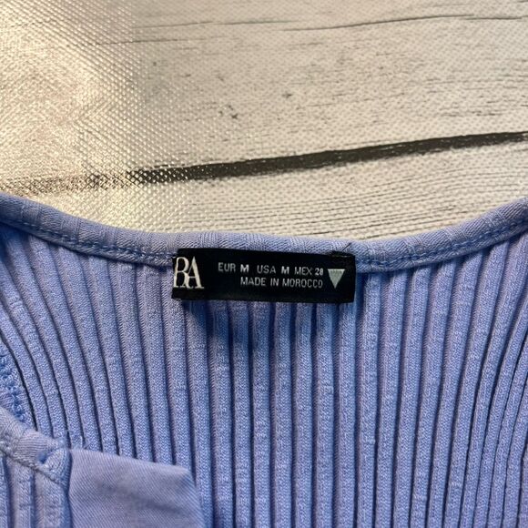 Zara ribbed blue lace up crop top - Picture 3 of 4